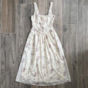 Jessica Simpson Cream Midi Dress with Lavender Floral Pattern